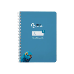 Cuaderno espiral liderpapel a5 pautaguia tapa dura 80h 90 gr cuadro pautado 5mm color azul