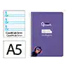 Cuaderno espiral liderpapel a5 pautaguia tapa dura 80h 90gr cuadro pautado 5mm color lila