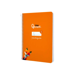 Cuaderno espiral liderpapel a5 pautaguia tapa dura 80h 90 gr cuadro pautado 5mm color naranja