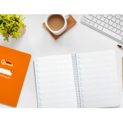 Cuaderno espiral liderpapel a5 pautaguia tapa dura 80h 90 gr cuadro pautado 5mm color naranja