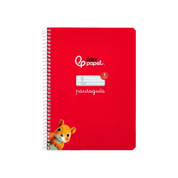 Cuaderno espiral liderpapel a5 pautaguia tapa dura 80h 90 gr cuadro pautado 5mm color rojo