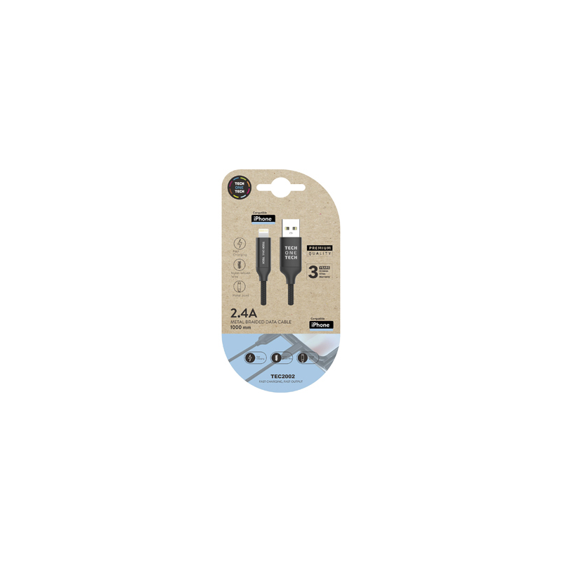 Cable usb 2.4 tech one tech braided nylon tipo usb apple micro usb longitud 1 mt color negro