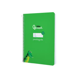 Cuaderno espiral liderpapel a5 pautaguia tapa dura 80h 90 gr cuadro pautado 5mm color verde