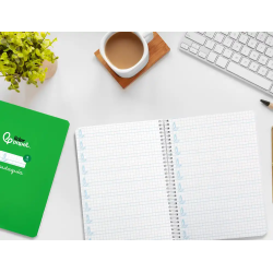 Cuaderno espiral liderpapel a5 pautaguia tapa dura 80h 90 gr cuadro pautado 5mm color verde