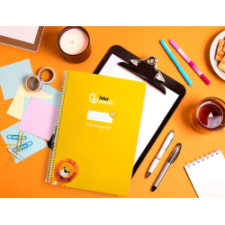 Cuaderno espiral liderpapel a4 pautaguia tapa blanda 80h 75gr cuadro pautado 2,5mm color amarillo
