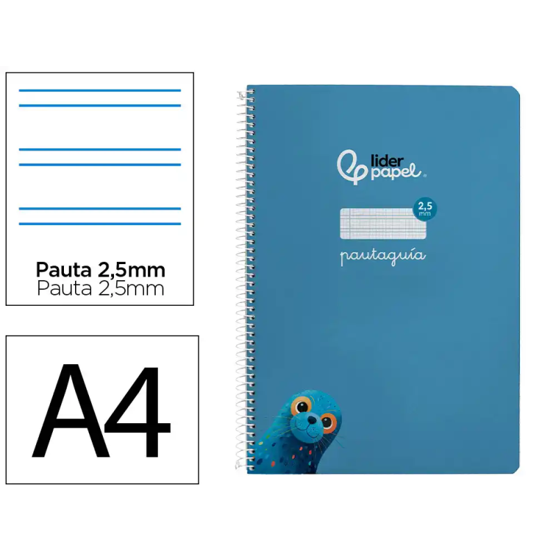 Cuaderno espiral liderpapel a4 pautaguia tapa blanda 80h 75gr cuadro pautado 2,5mm color azul