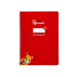 Cuaderno espiral liderpapel a4 pautaguia tapa blanda 80h 75gr cuadro pautado 3mm color rojo