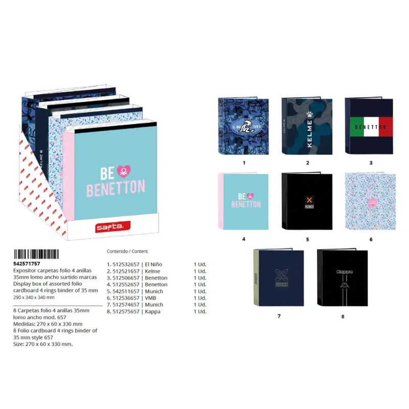 Expositor carpetas carton folio 4 anillas safta lomo ancho 340x290x340 mm