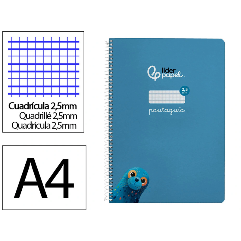 Cuaderno espiral liderpapel a4 a4 pautaguia tapa dura 80h 90 gr cuadro pautado 2,5mm color azul