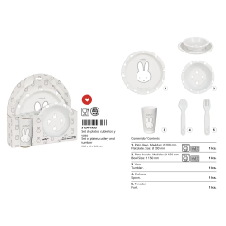 Set de platos cubiertos y vaso safta miffy menta 260x260x90 mm