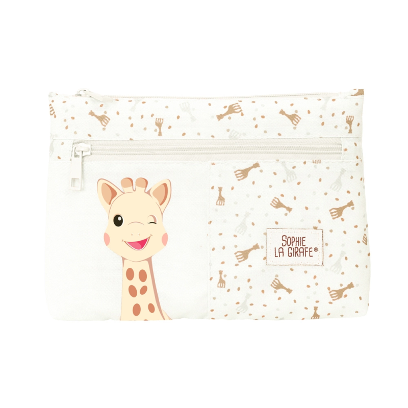 Bolso escolar portatodo safta grande 2 cremallera reciclado y repelente agua sophie la girafe honey 160x230x30 mm