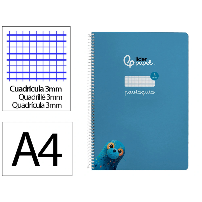 Cuaderno espiral liderpapel a4 pautaguia tapa dura 80h 90 gr cuadro pautado 3mm color azul