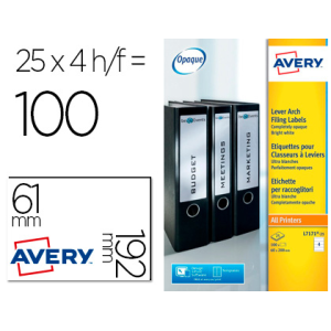 Etiqueta adhesiva avery permanente blanca 61x192 mm para lomo archivador laser caja de 100 unidades