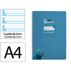 Cuaderno espiral liderpapel a4 pautaguia tapa dura 80h 90gr cuadro pautado 5mm color azul