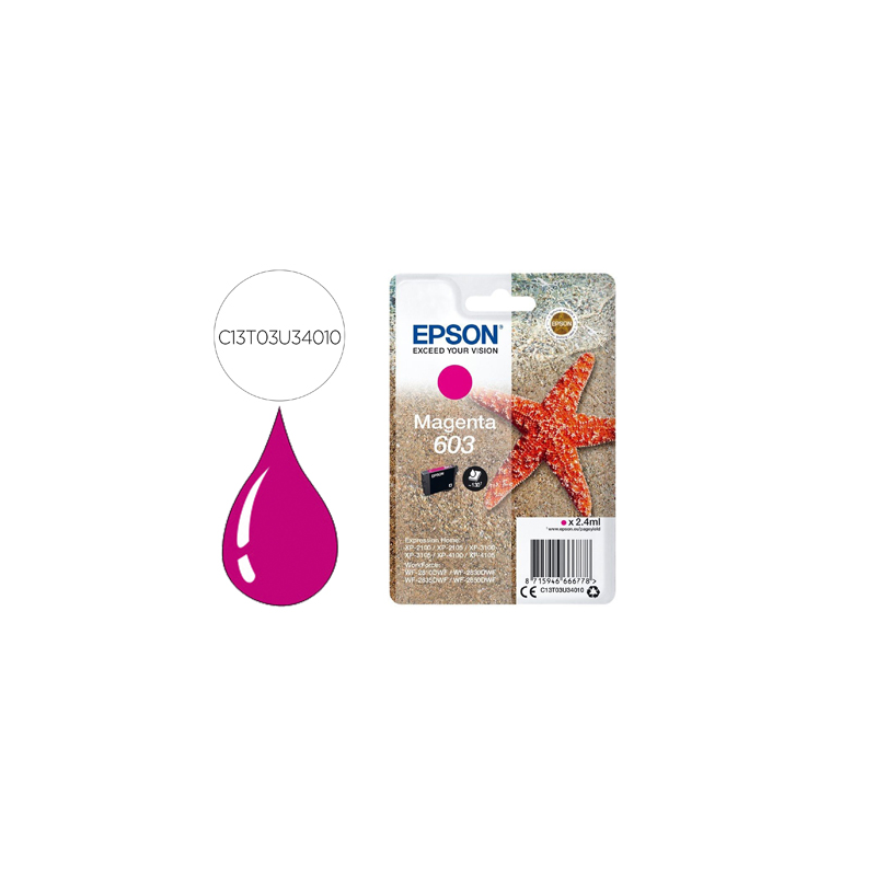 Ink-jet epson 603 xp-2100 / 2105 / 3100 / 4100 / wf-2810 / 2830 / 2835 / 2850 magenta 130 paginas