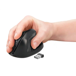 Raton q-connect optico inalambrico ergonomico vertical dpi 800/1200/1600 bateria recargable negro