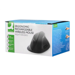 Raton q-connect optico inalambrico ergonomico vertical dpi 800/1200/1600 bateria recargable negro