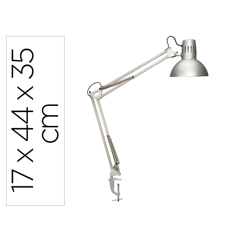 Lampara de escritorio maul metal 57w doble brazo cabezal orientable pinza plateada
