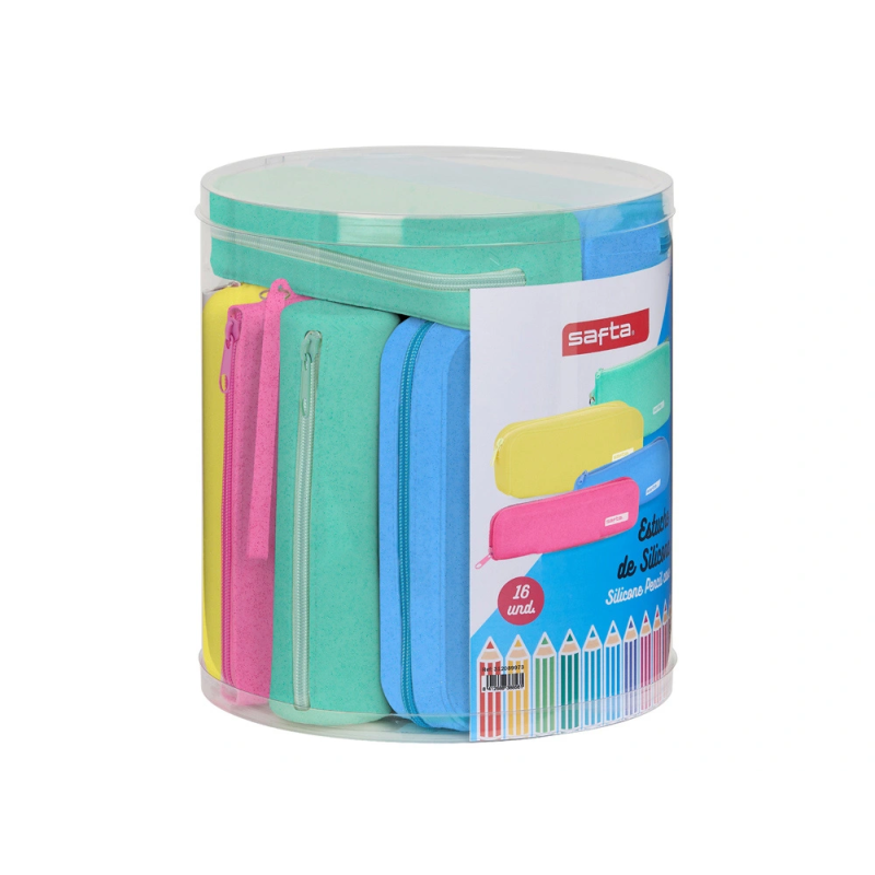 Bolso escolar safta portatodo silicona glitter set de 16 unidades surtidas 270x230 mm