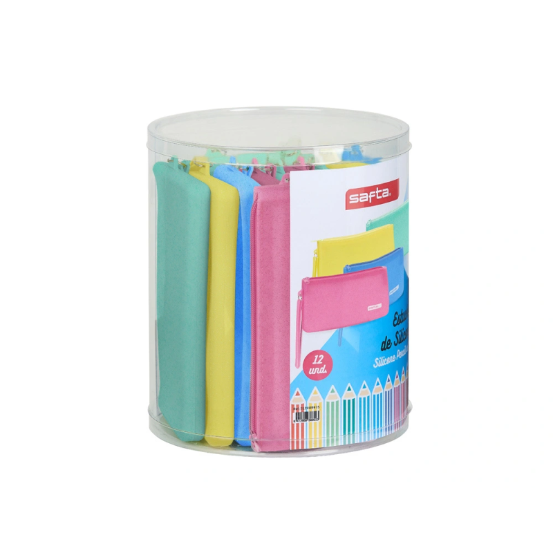 Bolso escolar safta portatodo plano silicona glitter set de 12 unidades surtidas 195x230 mm