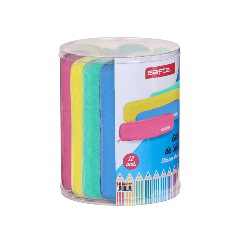 Bolso escolar safta portatodo estrecho silicona glitter set de 12 unidades surtidas 170x210 mm