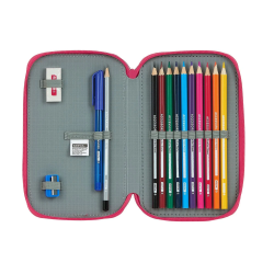 Plumier escolar safta blackfit8 /'fresa/' doble cremallera 28 piezas 125x40x195 mm