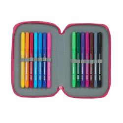 Plumier escolar safta blackfit8 /'fresa/' doble cremallera 28 piezas 125x40x195 mm