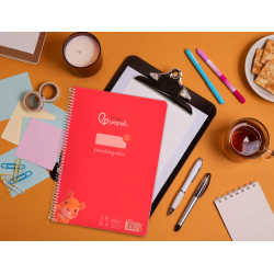 Cuaderno espiral liderpapel a4 pautaguia tapa plastico 80h 90gr cuadro pautado 3mm con margen color rojo