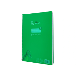 Cuaderno espiral liderpapel a4 pautaguia tapa plastico 80h 90gr cuadro pautado 3mm con margen color verde