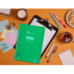 Cuaderno espiral liderpapel a4 pautaguia tapa plastico 80h 90gr cuadro pautado 3mm con margen color verde