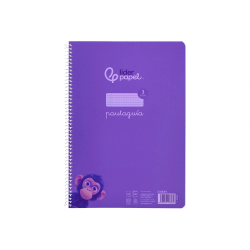 Cuaderno espiral liderpapel a4 pautaguia tapa plastico 80h 90gr cuadro pautado 3 mm con margen color lila