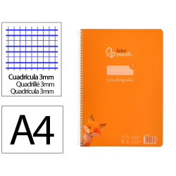 Cuaderno espiral liderpapel a4 pautaguia tapa plastico 80h 90gr cuadro pautado 3mm con margen color naranja