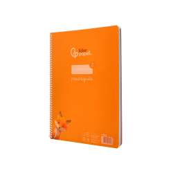Cuaderno espiral liderpapel a4 pautaguia tapa plastico 80h 90gr cuadro pautado 3mm con margen color naranja