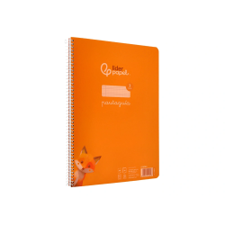 Cuaderno espiral liderpapel a4 pautaguia tapa plastico 80h 90gr cuadro pautado 3mm con margen color naranja