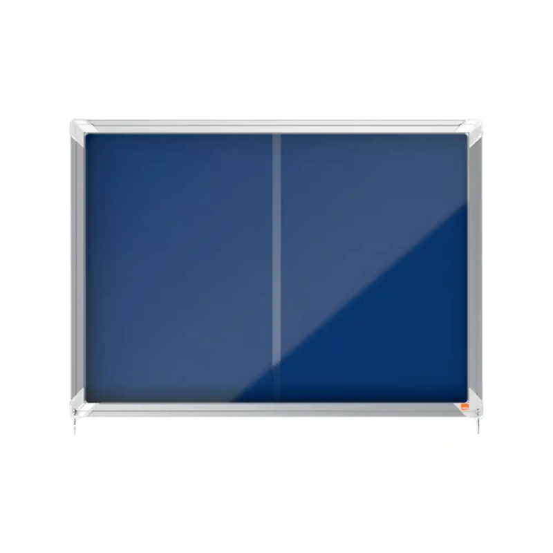 Vitrina de anuncios nobo premium plus fieltro azul con puerta corredera 8 x din a4 925x668 mm