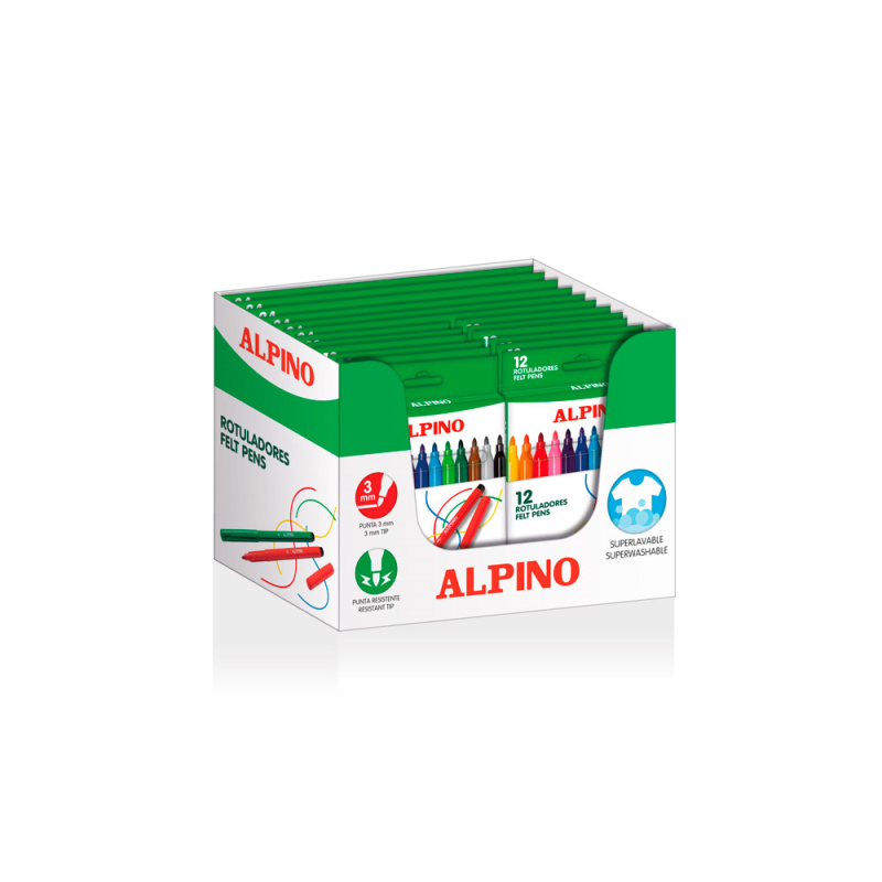 Rotulador alpino standard lote 12 cajas 12 colores surtidos + 6 cajas 24 colores surtidos (3 gratis)
