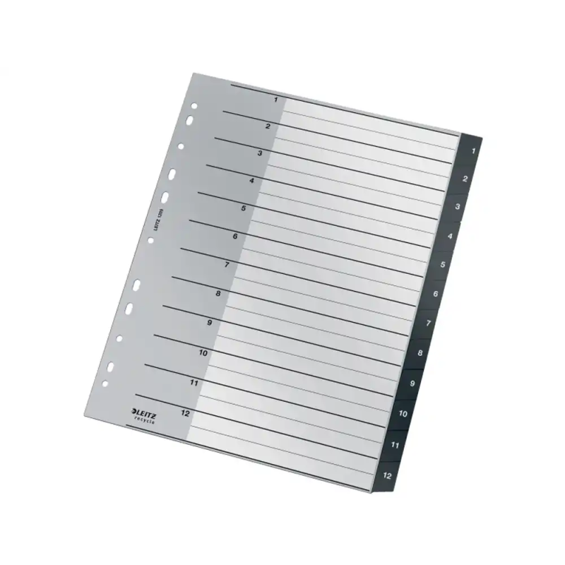 Separador leitz recycle numerico 1-12 polipropileno reciclado din a4+ multitaladro color negro