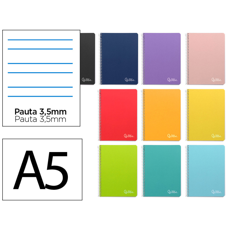 Cuaderno espiral liderpapel din a5 witty tapa dura 80h 90gr rayado montessori 3,5 mm colores surtidos
