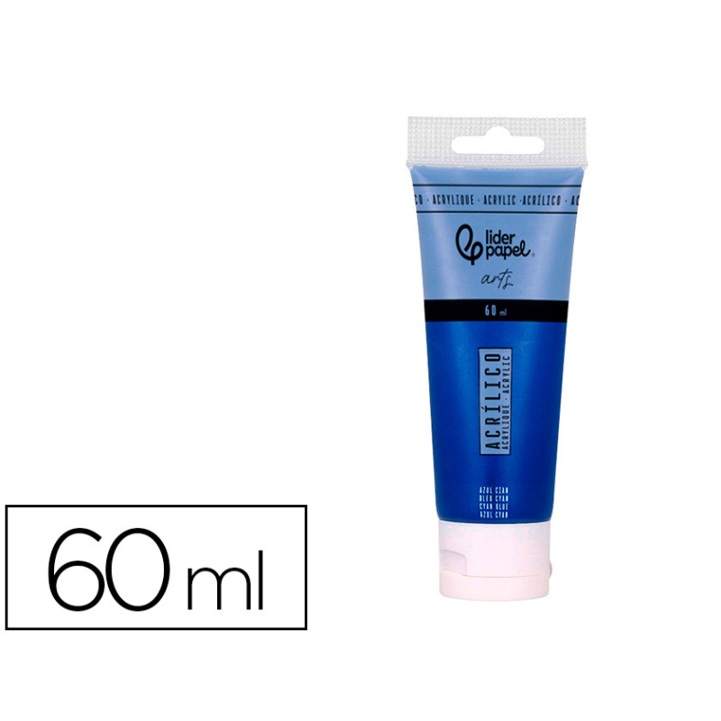 Pintura acrilica liderpapel tubo de plastico de 60 ml color azul cian