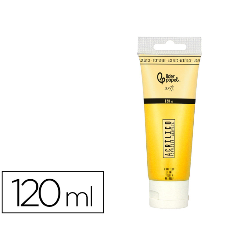 Pintura acrilica liderpapel tubo de plastico de 120 ml color amarillo