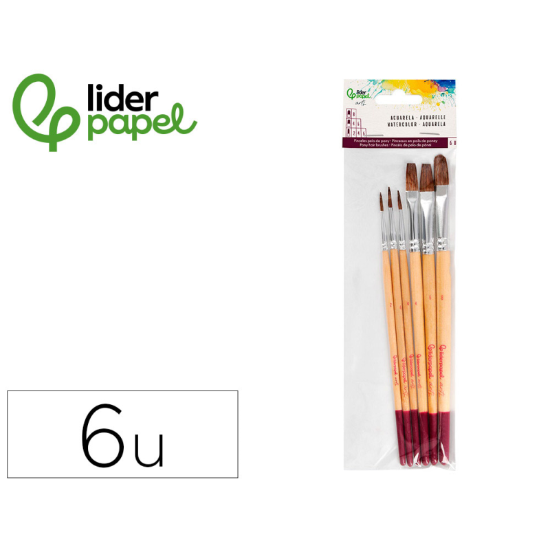 Pinceles de pelo de pony liderpapel puntas surtidas bolsa de 6 unidades certificado fsc