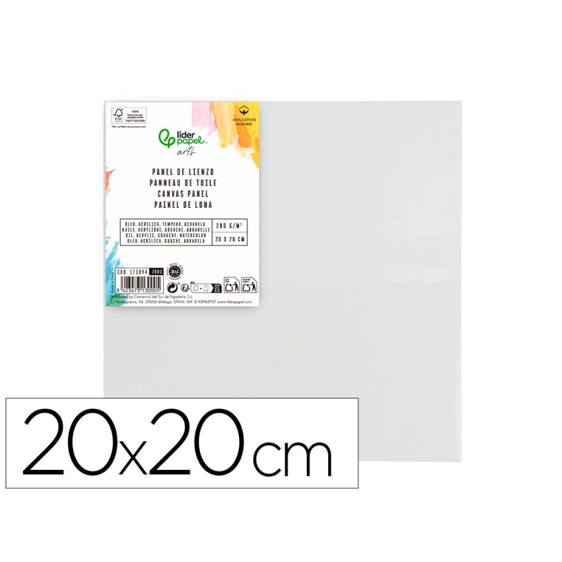 Panel de lienzo liderpapel 20x20 cm gramaje 280g/m2 certificado fsc