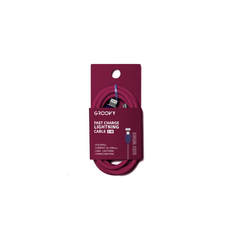 Cable groovy tipo c a apple lightning carga rapida longitud 1 mt color rojo