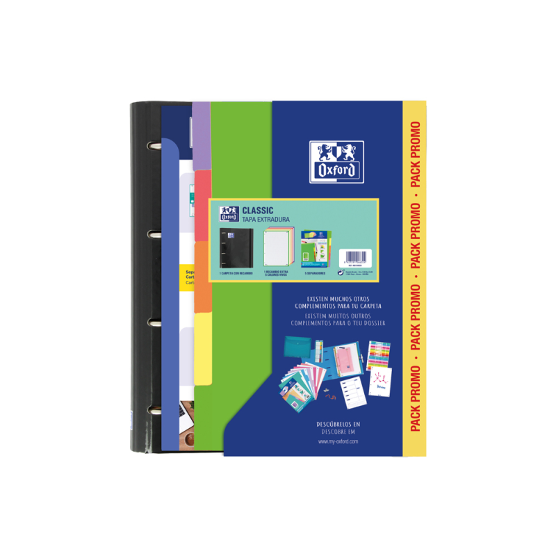 Pack carpeta con recambio oxford ebinder school + recambio 4 anillas 80 hojas + juego 5 separadores cartulina