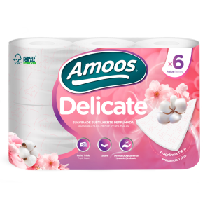 Papel higienico amoos delicate 3 capas color blanco paquete de 6 rollos 20 m