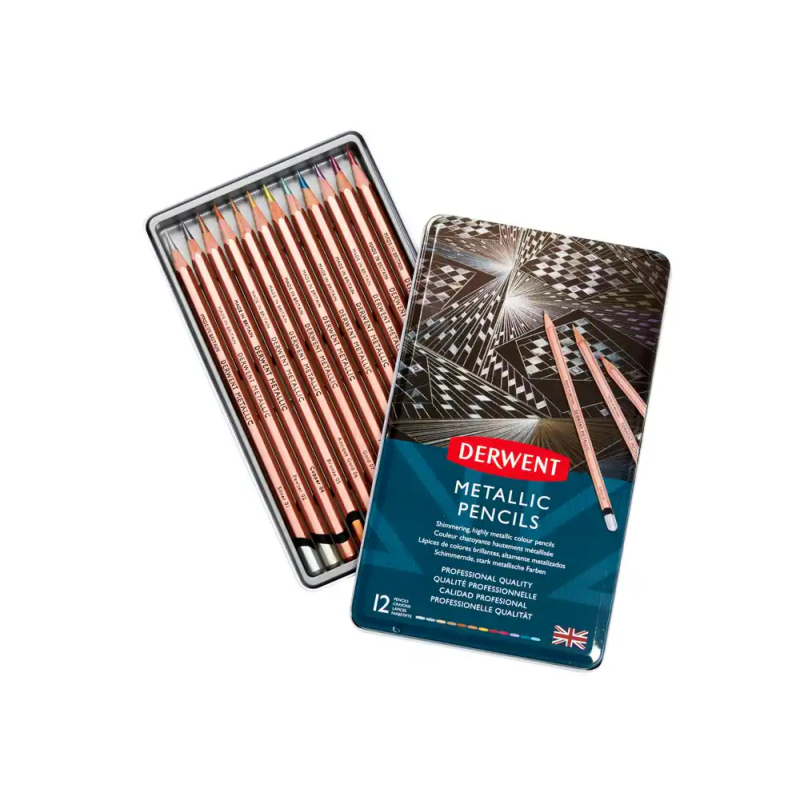 Lapices de colores derwent metallic caja metalica 12 unidades colores surtidos
