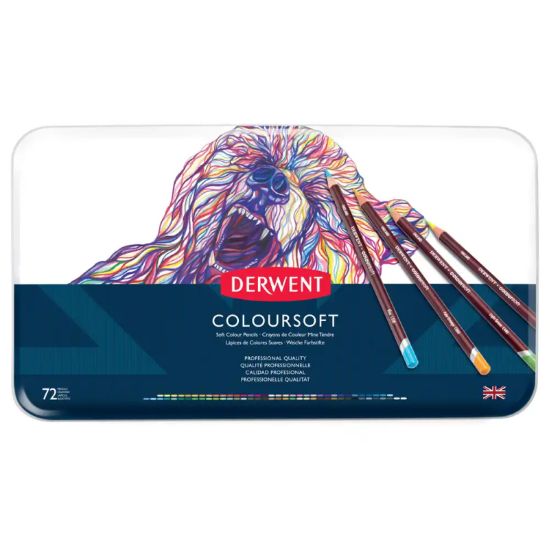 Lapices de colores derwent coloursoft caja metalica de 72 unidades colores surtidos