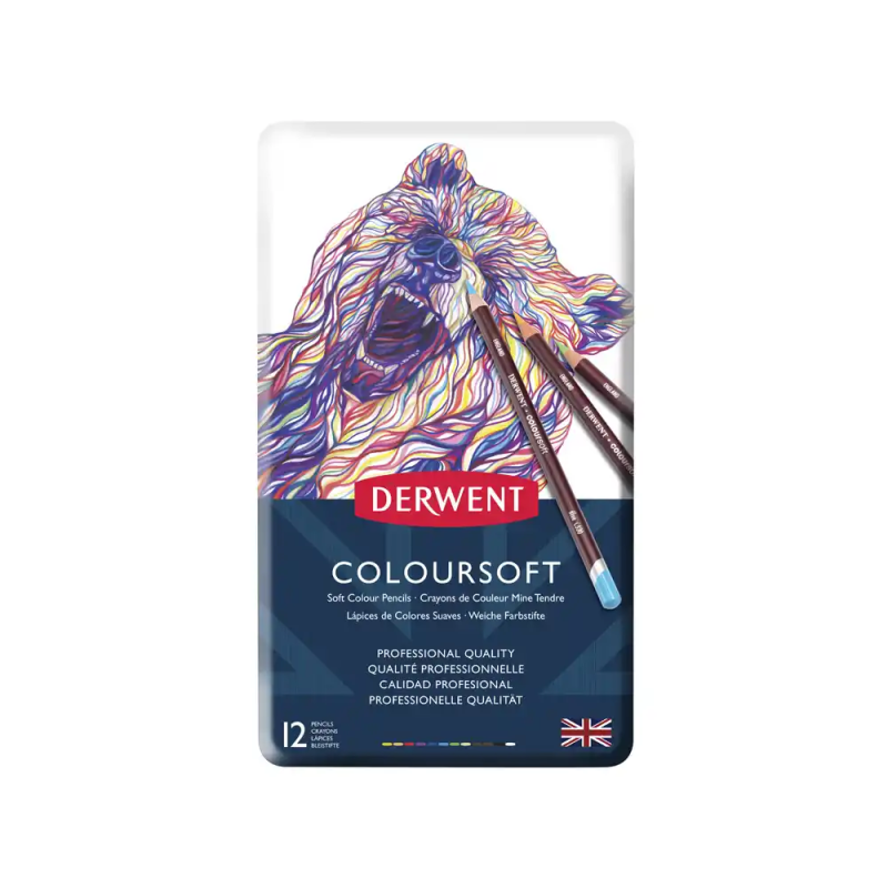 Lapices de colores derwent coloursoft caja metalica de 12 unidades colores surtidos