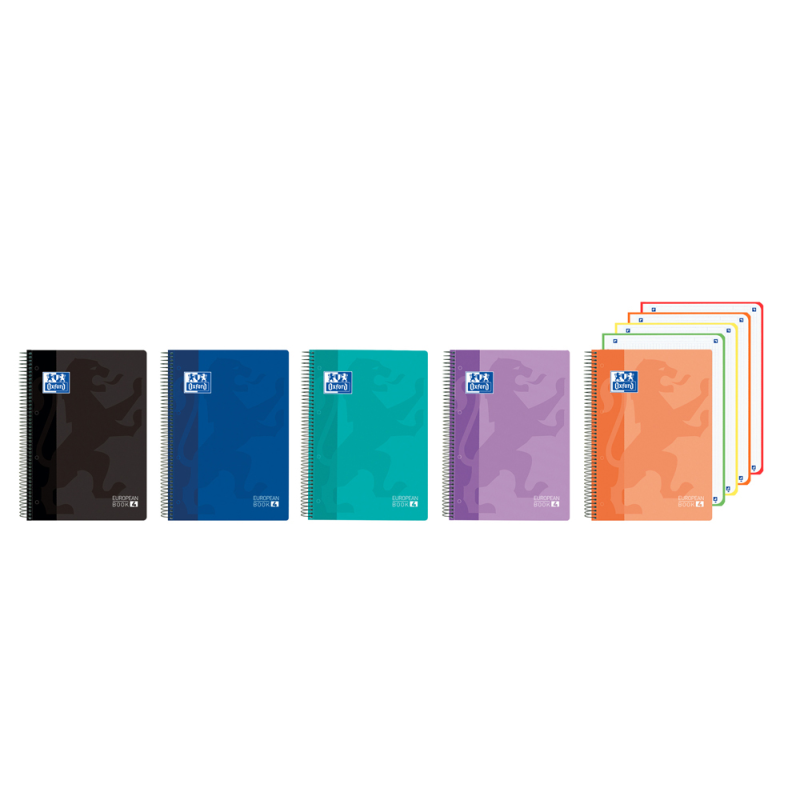 Cuaderno espiral oxford europeanbook 4 classic tapa plastico din a5+ 120 hojas cuadro 5 mm colores vivos
