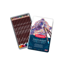 Lapices de colores derwent coloursoft caja metalica de 12 unidades colores surtidos